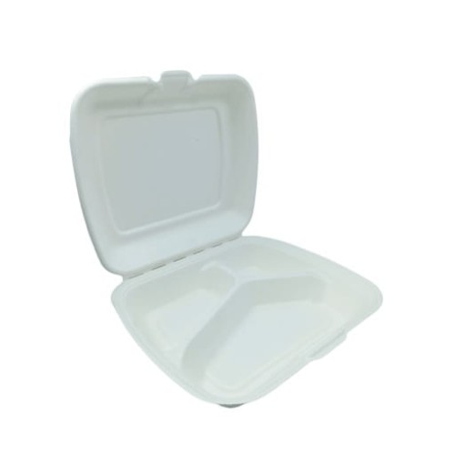 MENU Box z pulpy trzciny cukrowej 3-komorowy, 230x205 mm, biały, 50 szt.